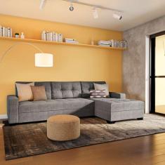 Imagem de sofá 5 lugares nantes com chaise direito suede cinza