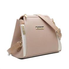 Imagem de Bolsa Transversal Feminina Básica Lisa Zíper Casual Moderna Bege