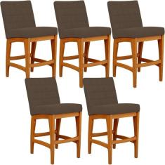 Imagem de Kit 05 Banquetas Baixa Cozinha Bancada L02 Marrom