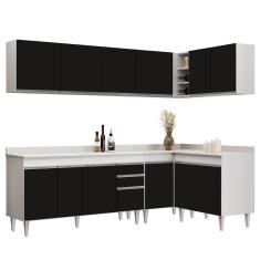 Imagem de Armário de Cozinha Modulado de Canto 6 Peças CP32 Balcão com Tampo Branco/Preto - Lumil