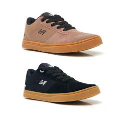 Imagem de Kit 2 Pares Tênis Infantil Preto Bege Menino Casual Sapatenis Skatista