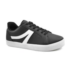 Imagem de Tênis Godiva Casual Minimalista Cadarços Feminino Preto Branco
