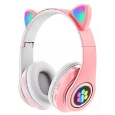 Imagem de Fone de ouvido over-ear gamer sem fio Barato rosa com luz LED - King