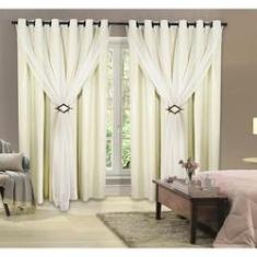 Imagem de Cortina Corta Luz 4,00m X 2,50m 100% Blackout Com Voil Palha Para Sala Ou Quarto Para Varão Simples