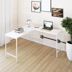Imagem de Mesa de Escritório em L Estilo Industrial 135x140cm Active Branco Chess/Est.Branca