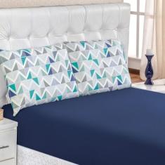 Imagem de Jogo De Cama King Quality 100% Algodão 03 Peças Geometrico Azul - Bia