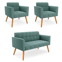 Imagem de Namoradeira e 2 Poltronas Pé Palito Castanho Elisa Bouclê D03 - D`Rossi