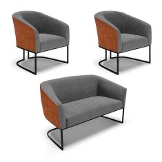 Imagem de Namoradeira e 2 Poltronas Industrial Preto Stella Noz/Linho D03 - D`Rossi