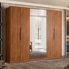 Imagem de Guarda Roupa Casal Atrice Ambiente 6 Portas Nogueira Touch Com Espelho