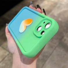 Imagem de Capa de silicone líquido macio gradiente fofo 3D amor coração para iPhone 11 12 13 14 Pro Max XR X XS 8 7 Plus SE 3 capa de cor doce, azul verde, para iPhone 13 ProMax