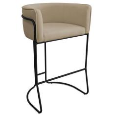 Imagem de Banqueta Alta Com Encosto Betina Base Preto Linho Bege - Casaepoltrona