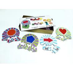 Imagem de 12 Kits Quebra Cabeça Educativo Sílabas Formas Madeira - Mega Impress