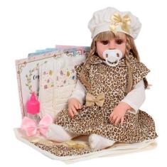 Imagem de Boneca Reborn Menina Loira Corpo De Vinil Roupa Oncinha - Cegonha Rebo