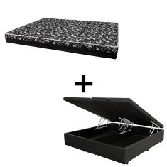 Imagem de Cama Box Baú King 193 Tecido Sintético Preto Com Colchão Hamburgo Bello Box - 100% Espuma - D28 Preto 55x193x203