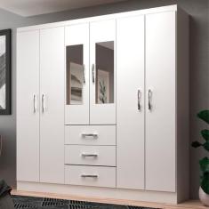 Imagem de Guarda-Roupa Solteiro Sevilha 6 Portas 3 Gavetas Com Espelho Branco -