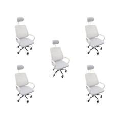 Imagem de Kit 5 Cadeiras Escritório Diretor Mesh Encosto Cabeça Branco