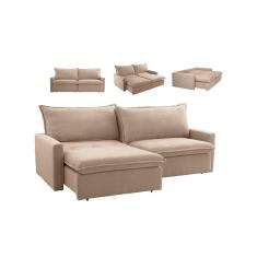 Imagem de Sofá Cama Califórnia Com Espuma D28 Tecido Em Linho Zarat Bege