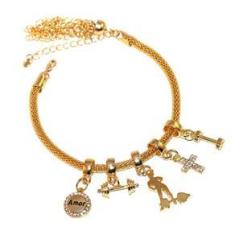 Imagem de Pulseira Berloque Educação Física Halter Peso Folheado 18k