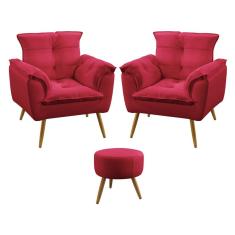 Imagem de Kit 2 Poltronas Decorativas Opala e Puff Solar Sued  Aradecor