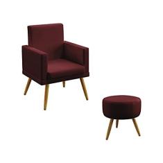 Imagem de Kit Poltrona Vega e Puff Solar Com Rodapé Sued Bordô Aradecor