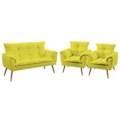 Imagem de Kit Poltrona Namoradeira e 2 Poltronas Decorativas Almofadadas Opala Sued  Aradecor