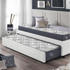 Imagem de Bicama Box Solteiro 88x188 Courino com Dois Colchões Adapto Molas Ensacadas Ecoflex Branco/Cinza