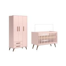 Imagem de Quarto Infantil Encanto Retrô com Berço e Guarda Roupa 3 Portas Rosa - FdECOR