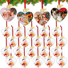 Imagem de Gushu 16 peças de enfeite de foto bola de Natal para moldura, enfeite de plástico para pendurar e encher molduras personalizadas DIY para decoração de Natal, enfeites de árvore de Natal (coração)