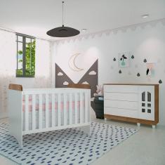 Imagem de Quarto de Bebê Cômoda 4 Gavetas com Porta Gran Selena Berço 3 em 1 Americano Gabrielle Br amadeirado Carolina Baby