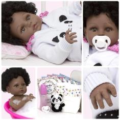 Imagem de Boneca Reborn Realista Negra Panda Acessórios Envio Imediato