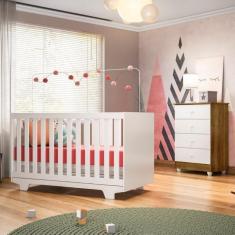 Imagem de Quarto de Bebê Completo 100% MDF 1 Berço Mini Cama com Colchão Life 1 Cômoda Soft Life Branco/Ypê