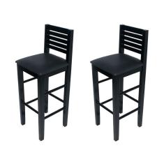 Imagem de Kit 2 Banquetas Fixas Laguna Pretas Em Madeira Maciça Estofadas Pretas Para RestaurantesPreto