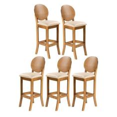 Imagem de Kit 5 Banquetas Alta para Balcão 113 x 36 Cm Florence Madeira Maciça L