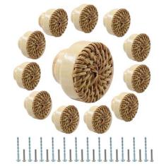 Imagem de suiwotin 12 maçanetas de cômoda de vime boho, puxadores de gaveta de vime de madeira natural, puxadores de madeira puxadores decorativos de armário puxadores para despensa, armário, puxadores de