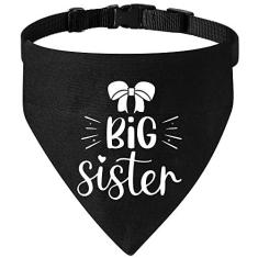 Imagem de HDGDT Coleira bandana Big Sister Dog, bandana de anúncio de gravidez, anel em D forte para facilitar a fixação da coleira e revelar o gênero, coleira ajustável com fivela de liberação rápida para cães