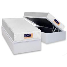 Imagem de Cama Box Baú Solteiro: Colchão Espuma D33 Castor Vitagel hr Visco Gel Convencional + Base crc Courano White(88x188)