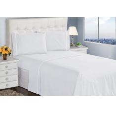 Imagem de Jogo de Lençol Queen 400 Fios 4 Peças Branco Ponto Palito Casa Dona