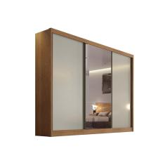 Imagem de Guarda Roupas 3 Portas de Correr (1 c/ Espelho) e 4 Gavetas Toulon/Sonetto Plus Cumaru/Fendi - Novo Horizonte