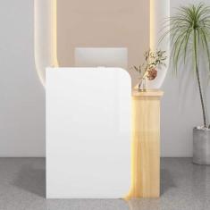 Imagem de Mesa de recepção com balcão, excelente economia de espaço, balcão frontal com gaveta com trava, mesa de escritório em casa, para salão, recepção, saguão, salão de beleza, escritório, branco, amarelo,