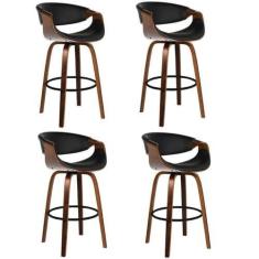 Imagem de Kit com 4 Banquetas Base de Madeira Nicole Preto