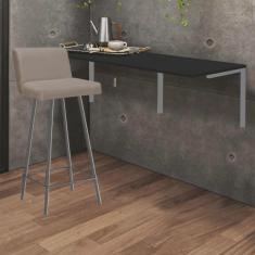 Imagem de Kit Mesa Suspensa de Parede Fixa mdf Preto + 1 Banqueta Lexi Ferro Cinza Suede Bege - Ahazzo Móveis