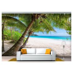 Imagem de Papel De Parede Praia Mar Coqueiros Céu 3D Npr247