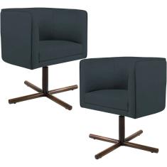 Imagem de Kit 02 Poltronas Decorativas Giratória Base X Betina D02 Linho Chumbo C-465 - Lyam Decor