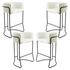 Imagem de Kit 04 Banquetas Decorativas Fixa Base de Aço  Betina D02 Veludo Bege B-309 - Lyam Decor