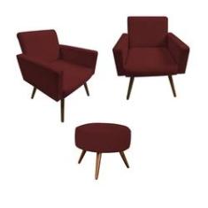 Imagem de Kit 02 Poltrona Decorativa Nina + Puff Bordô