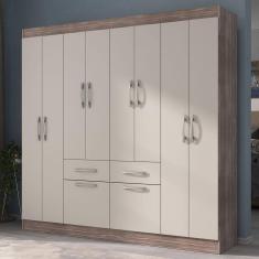 Imagem de Guarda-roupa Casal 8 Portas 2 Gavetas 2 Basculante - Yescasa Castanho/OffWhite