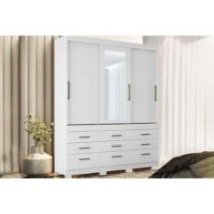 Imagem de Guarda Roupa Solteiro 3 Portas De Correr E 9 Gavetas C/ Espelho E Pés