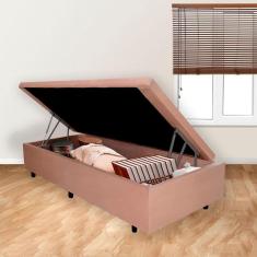 Imagem de Cama Box Baú Solteirinho 78x188x42cm Linho Bege Com Pistão A Gás
