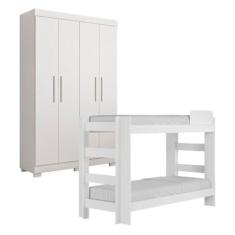 Imagem de Quarto Infantil/juvenil com Beliche Flórida e Guarda Roupa 4 Portas 3 Gavetas Flórida 100% Mdf Branco