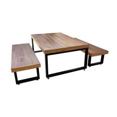 Imagem de Mesa Industrial para Jardim Infantil Bernardo 120x70cm com 2 Bancos Industriais Base Preta